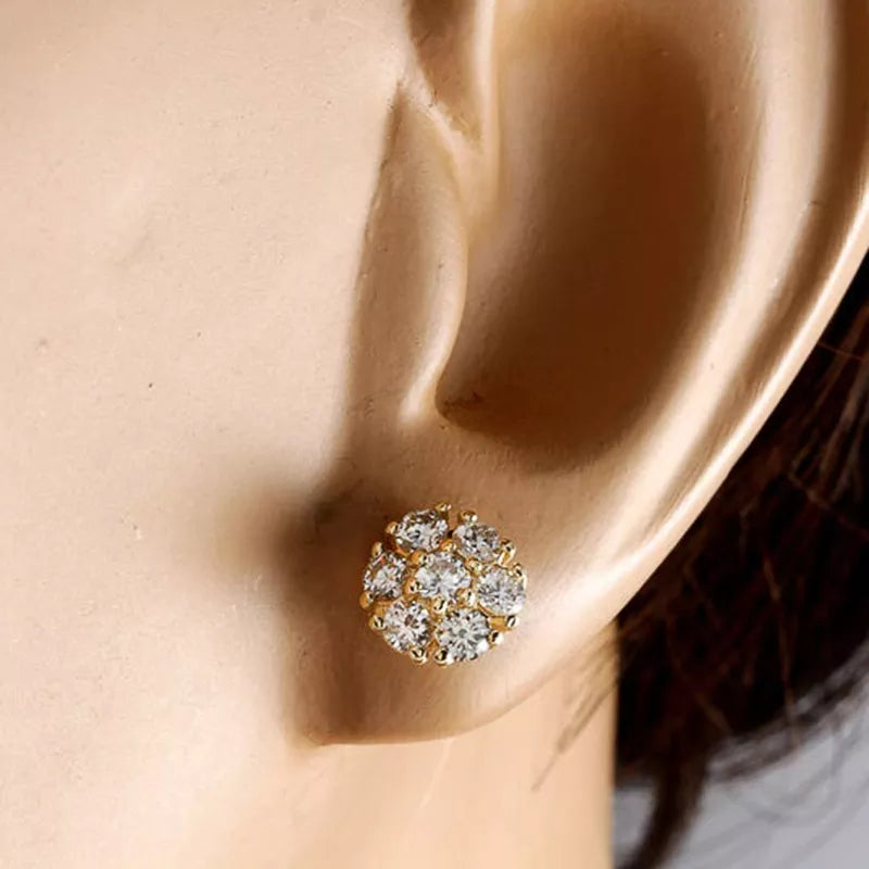 Huitan Luxury Gold Color Brilliant Cubic Zirconia Stud Earrings for Women Dainty Small Female Earring Gifts Classic Jewelry