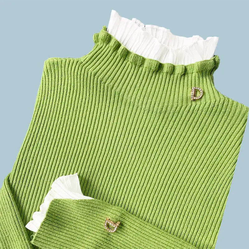 Deeptown Korean Style Turtleneck Women Elegant Pink Sweater Slim Basic Pullover Jumper Warm Purple Pullover Female Top Winter