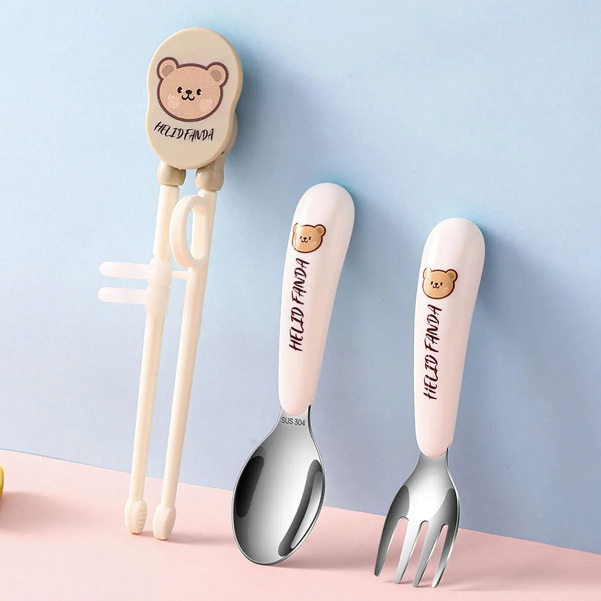 WORTHBUY 1set Baby Children Spoon Fork Set  Scoop Fork Kit Tableware Toddler Training Feeding Cutlery Utensil