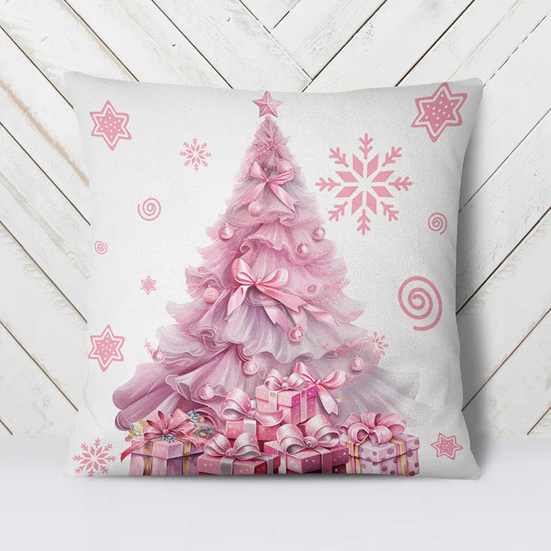 New Christmas Pink Throw Pillow Cover Sofa Cushion Cover Bedroom Room Home Decoration Christmas Decoration Holiday Gift