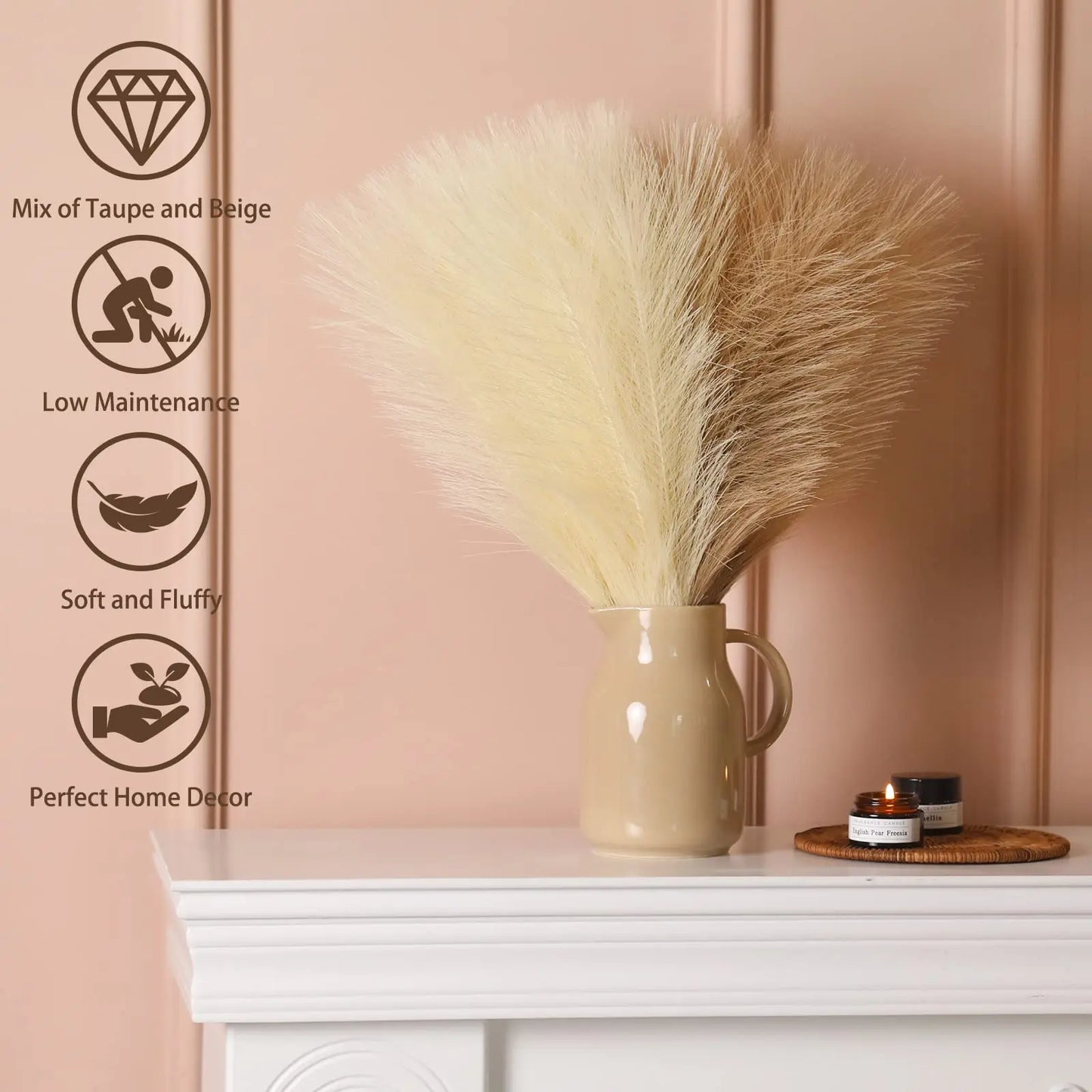 10/20Pcs Artificial Pampas Grass,Fluffy Faux Pampas Grass Decor for Vase Fake Flowers Boho Party Decor, Indoor Decoration