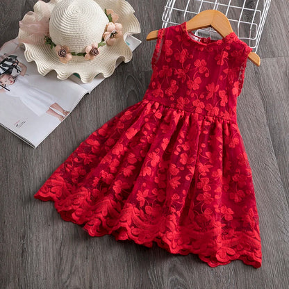 White Red Flower Girls Dresses 2023 Birthday Sleeeveless Wedding Evening Ball Gown Tutu Lace Floral Kids Dresses for Girl Cloth