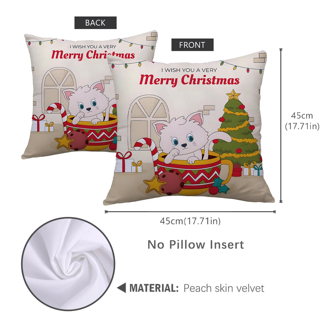 Christmas Merry Cat And Dog Throw Pillow Cover Peach Skin Plush Throw Pillow Cover Sofa Camping Bedroom Fashion Single Pillow