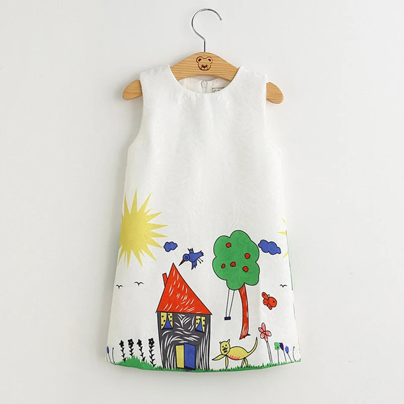 Summer Girls Dress Graffiti Print