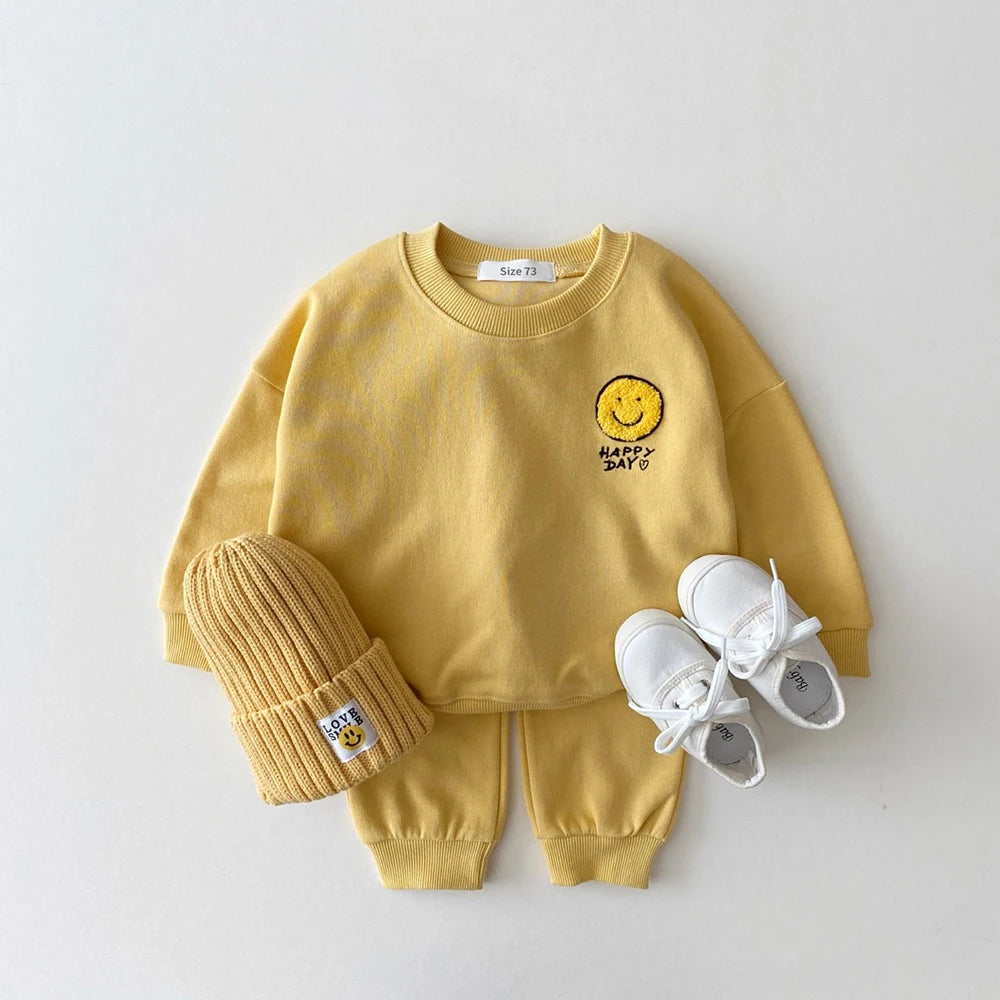 Happy Day Baby Smiley Sweater Tops+Jogger Pants
