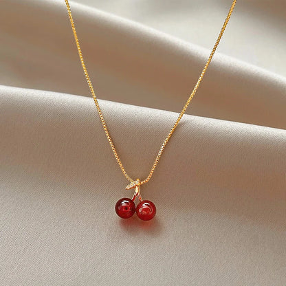 Red Cherry and Gold Color Pendant Necklace and Earrings set