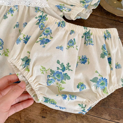 2023 Summer Baby Short-sleeved Suit Floral Puff Sleeve