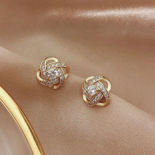 New Exquisite Shiny Zircon Heart Flower Earrings Korean Elegant Square Geometric Crystal Earrings for Women Fashion Jewelry Gift