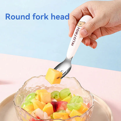 WORTHBUY 1set Baby Children Spoon Fork Set  Scoop Fork Kit Tableware Toddler Training Feeding Cutlery Utensil