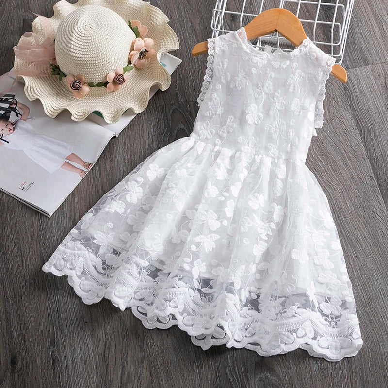White Red Flower Girls Dresses 2023 Birthday Sleeeveless Wedding Evening Ball Gown Tutu Lace Floral Kids Dresses for Girl Cloth