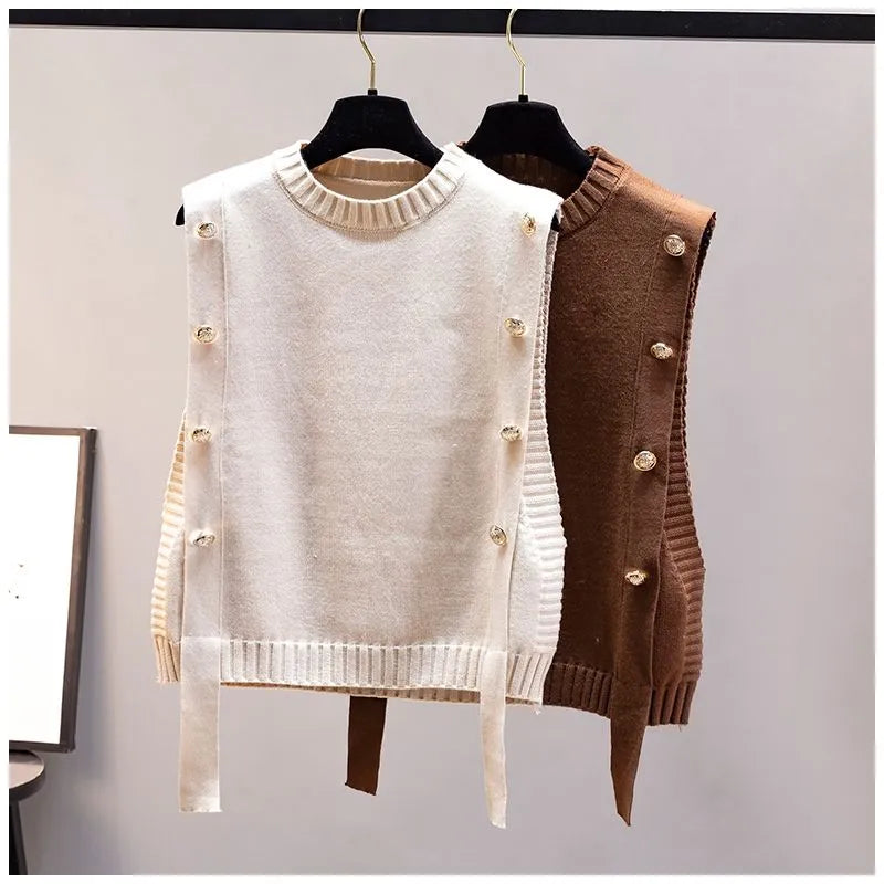 Women's waistcoat spring and autumn outer wear pullover sweater 2023 fashion casual new ladies sleeveless round neck knitted top
