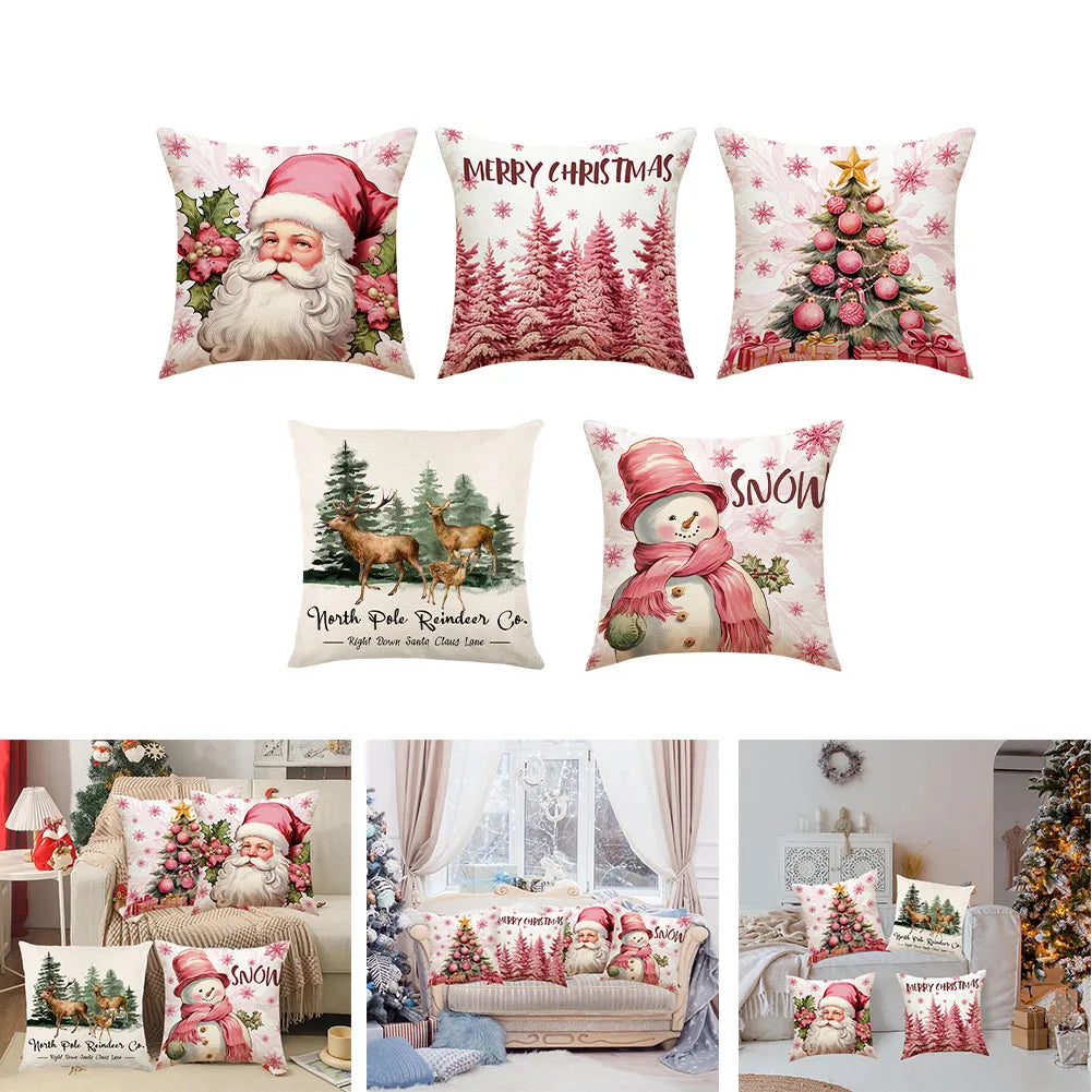 Merry Christmas Pillow Cover 45x45cm Throw Pillowcase Winter Christmas Decorations For Home Tree Deer Sofa Cushion Cover