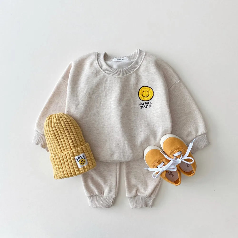 Happy Day Baby Smiley Sweater Tops+Jogger Pants