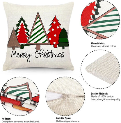 Christmas Pillow Covers 45 X 45cm Set of 4 Christmas Decorations Farmhouse Throw Pillowcase Buffalo Plaid Cute Snowman Linen Cus
