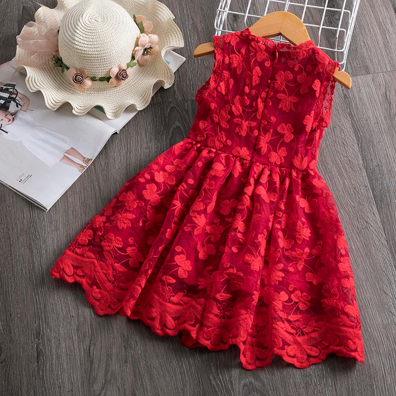 White Red Flower Girls Dresses 2023 Birthday Sleeeveless Wedding Evening Ball Gown Tutu Lace Floral Kids Dresses for Girl Cloth