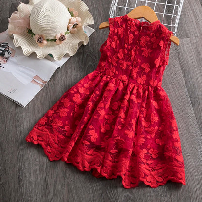 White Red Flower Girls Dresses 2023 Birthday Sleeeveless Wedding Evening Ball Gown Tutu Lace Floral Kids Dresses for Girl Cloth