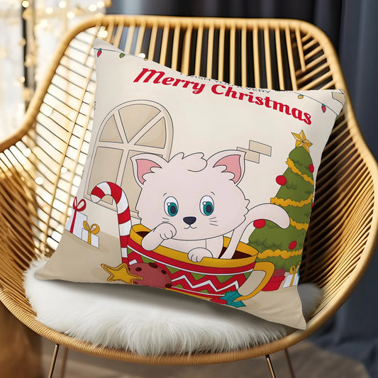 Christmas Merry Cat And Dog Throw Pillow Cover Peach Skin Plush Throw Pillow Cover Sofa Camping Bedroom Fashion Single Pillow