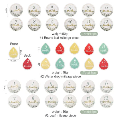 12pcs Baby Milestone Number Monthly Memorial Cards Newborn Baby Paper Wooden Engraved Age Photography Accessories Birthing Gift