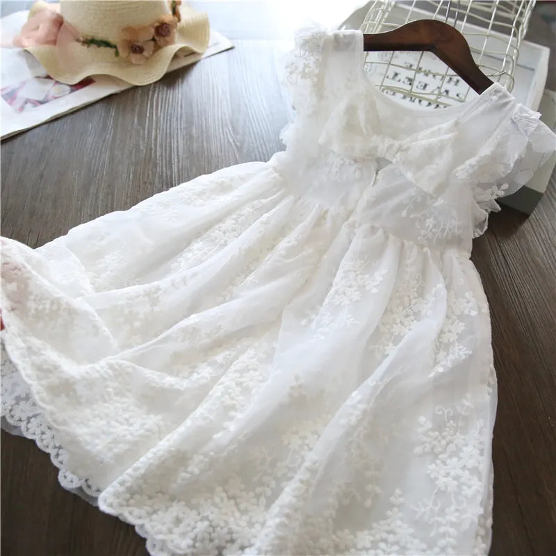 White Red Flower Girls Dresses 2023 Birthday Sleeeveless Wedding Evening Ball Gown Tutu Lace Floral Kids Dresses for Girl Cloth