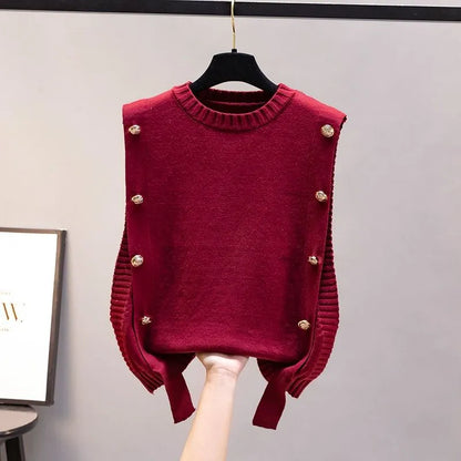 Women's waistcoat spring and autumn outer wear pullover sweater 2023 fashion casual new ladies sleeveless round neck knitted top