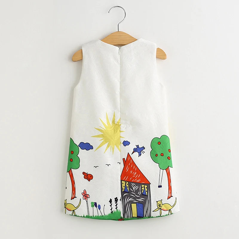 Summer Girls Dress Graffiti Print