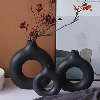 Donut Hollow Flower Vase Figurines