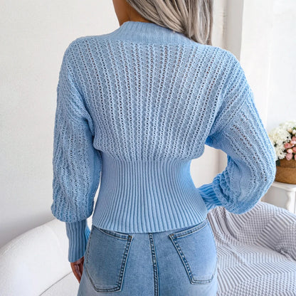 Knitted Pullovers For Women 2023 Fall Casual Sexy Long Sleeve V Neck Slim Waist Sweater Pink Gray  Blue