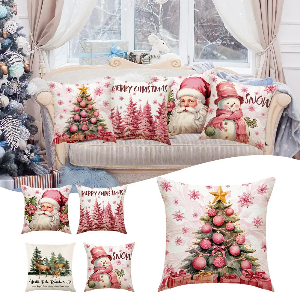 Merry Christmas Pillow Cover 45x45cm Throw Pillowcase Winter Christmas Decorations For Home Tree Deer Sofa Cushion Cover