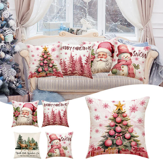 Merry Christmas Pillow Cover 45x45cm Throw Pillowcase Winter Christmas Decorations For Home Tree Deer Sofa Cushion Cover