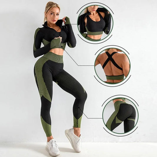Women 2/3pcs Seamless Workout Outfit Set