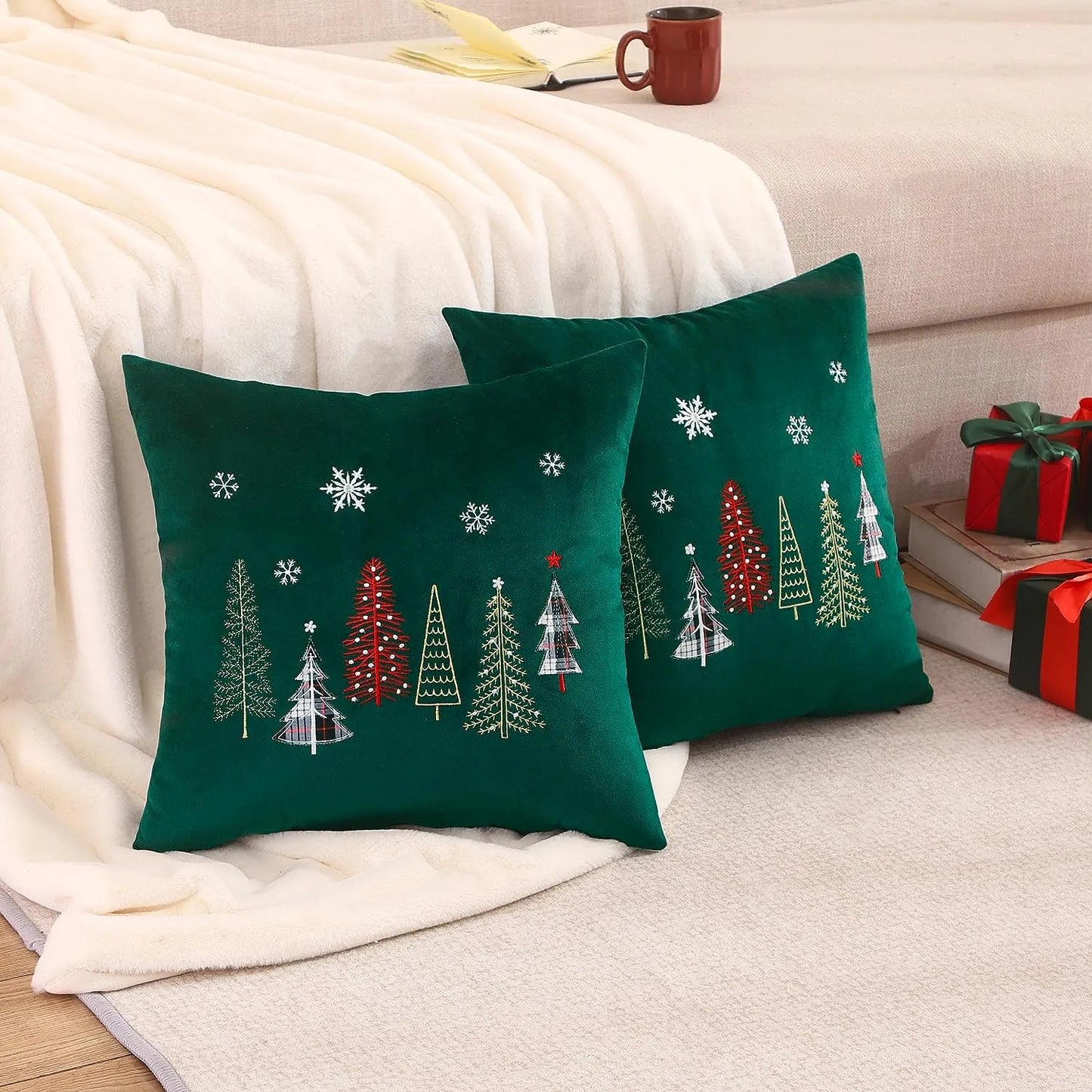 Miater Christmas Throw Pillow Covers 18x18 Inch Set of 2