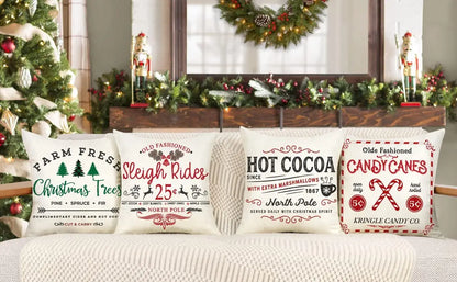 Farmhouse Christmas Pillow Covers 18x18 Set of 4 Winter Holiday Decorations Xmas Rustic Throw Cushion Case for Sofa
