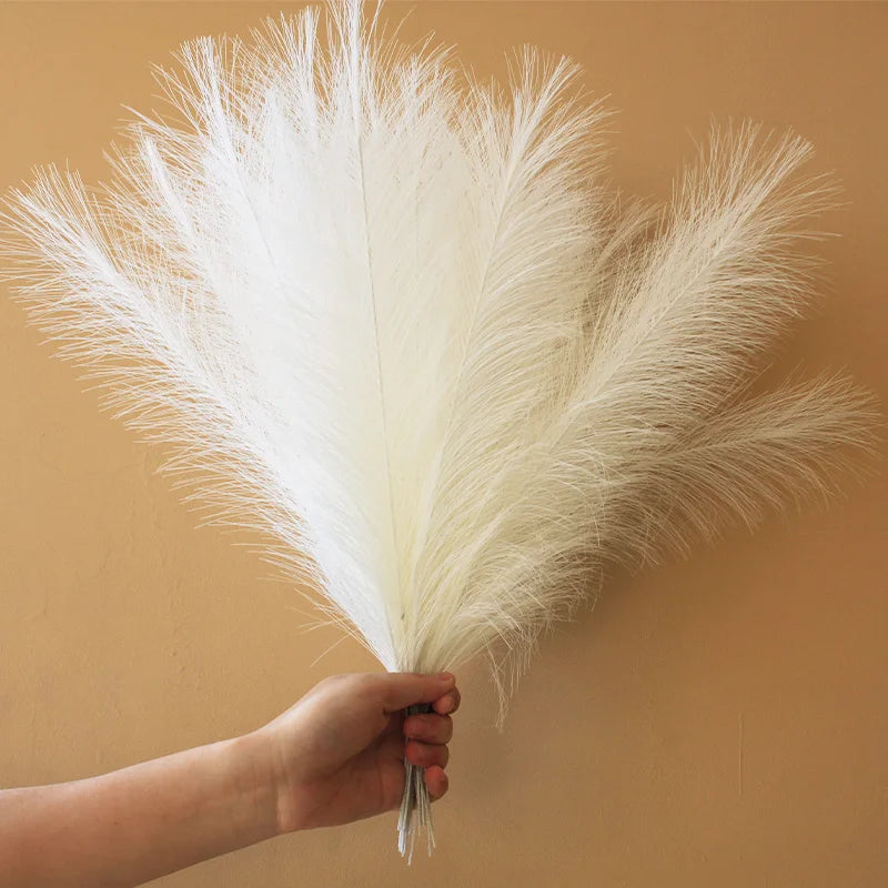 Artificial Fluffy Pampas Grass Bouquet 10pc Wedding Party Decoration Boho Fake Reed Plant Flowers for DIY Room Home Decor Flower