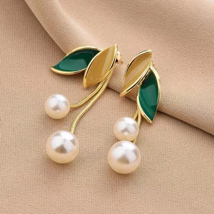 Pearl Leaf Tassel Earrings