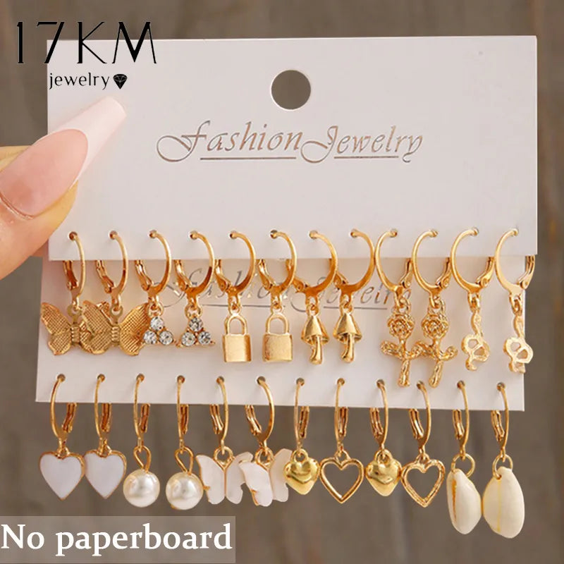 Gold Color Butterfly Twist Hoop Earring Set for Women Heart Hollow Dangle Earrings Metal Stud Earrings Trendy Jewelry 2022 New