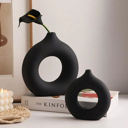 Donut Hollow Flower Vase Figurines
