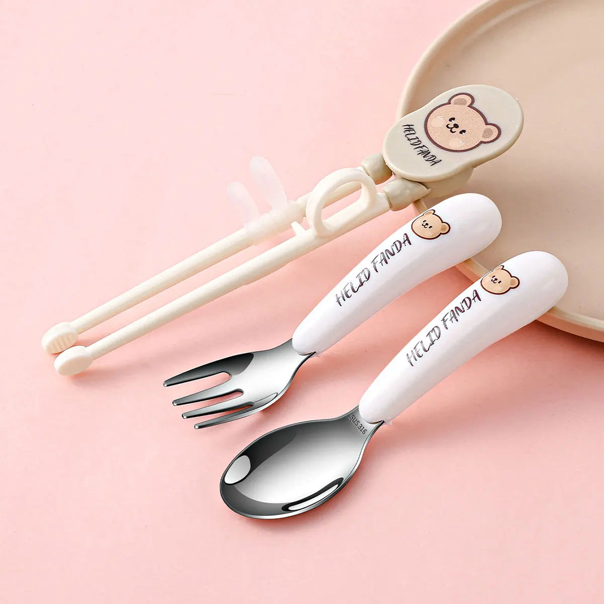 WORTHBUY 1set Baby Children Spoon Fork Set  Scoop Fork Kit Tableware Toddler Training Feeding Cutlery Utensil