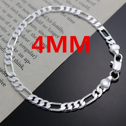 Noble New Arrive Silver Color 4MM Chain for Men Women Bracelet Necklace Jewelry Set Lady Christma Gifts Charms Wedding