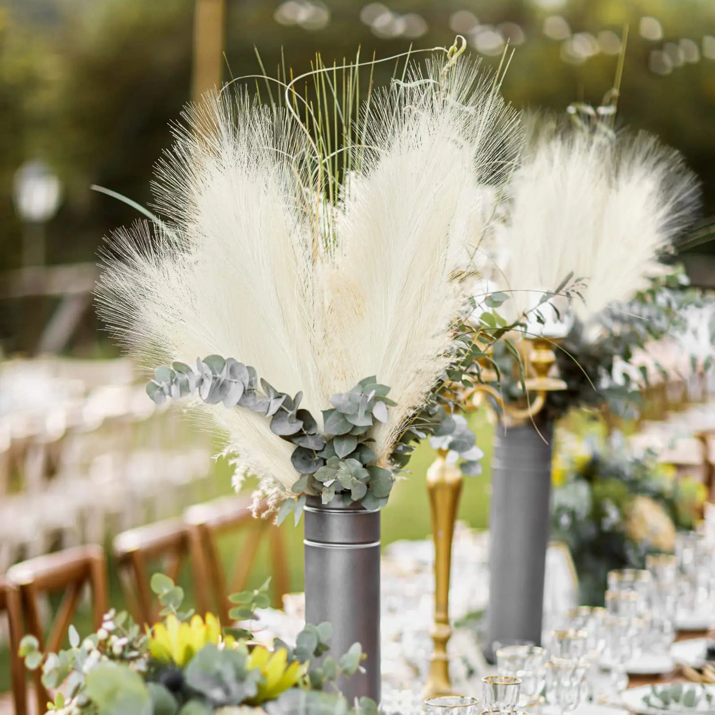 Artificial Fluffy Pampas Grass Bouquet 10pc Wedding Party Decoration Boho Fake Reed Plant Flowers for DIY Room Home Decor Flower