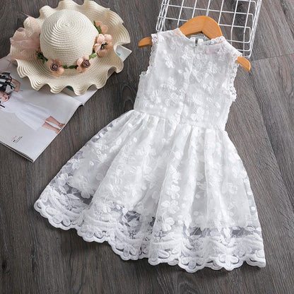 White Red Flower Girls Dresses 2023 Birthday Sleeeveless Wedding Evening Ball Gown Tutu Lace Floral Kids Dresses for Girl Cloth