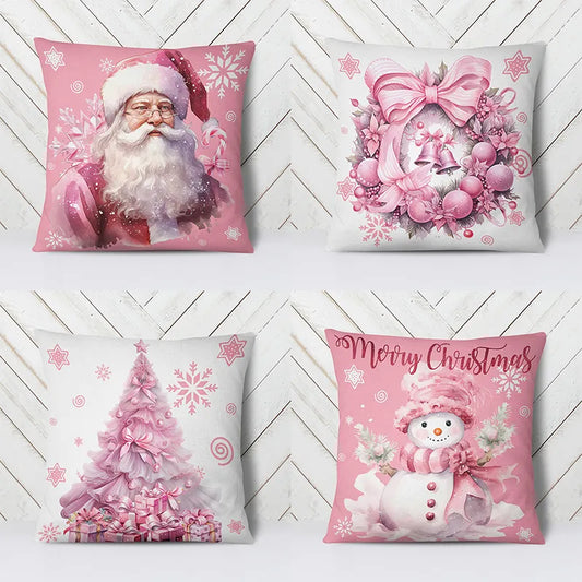 New Christmas Pink Throw Pillow Cover Sofa Cushion Cover Bedroom Room Home Decoration Christmas Decoration Holiday Gift