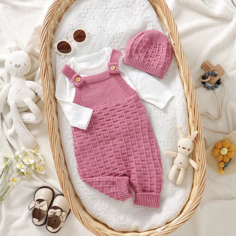 Infant and Toddler Baby Girl Knitted Romper and Hat Set