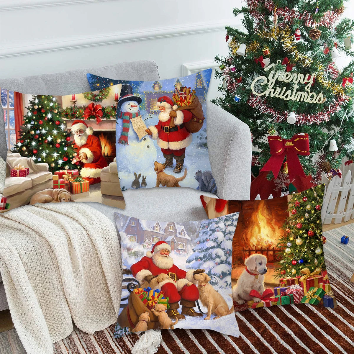 Christmas Santa Cushion Cover Decorative Pillow Cover Throw Pillow Case Home Decor 2023 Christmas Decor for Home Sofa Pillowcase