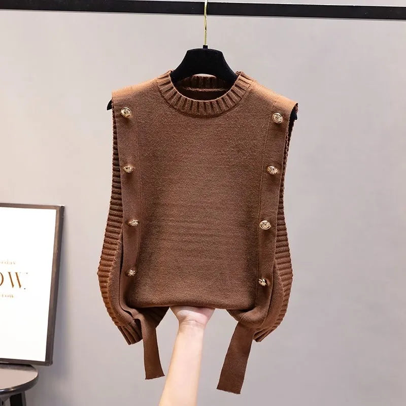 Women's waistcoat spring and autumn outer wear pullover sweater 2023 fashion casual new ladies sleeveless round neck knitted top