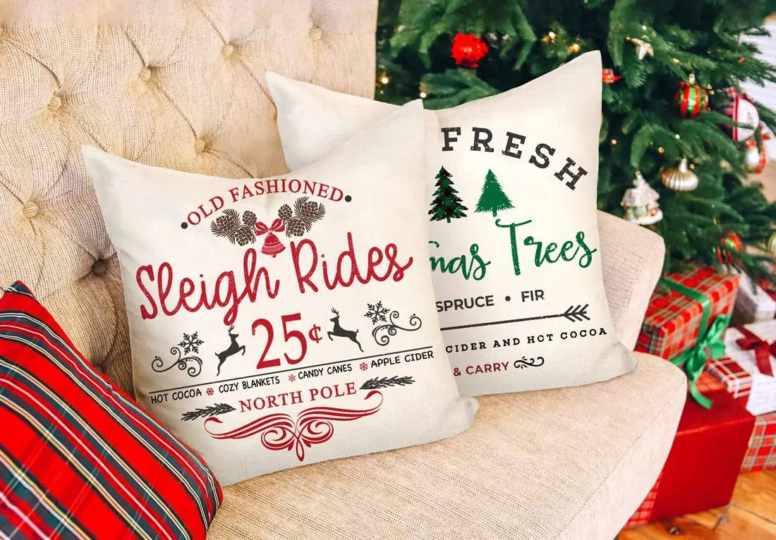 Farmhouse Christmas Pillow Covers 18x18 Set of 4 Winter Holiday Decorations Xmas Rustic Throw Cushion Case for Sofa
