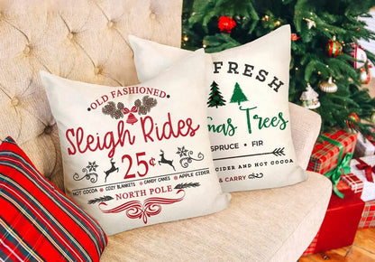 Farmhouse Christmas Pillow Covers 18x18 Set of 4 Winter Holiday Decorations Xmas Rustic Throw Cushion Case for Sofa