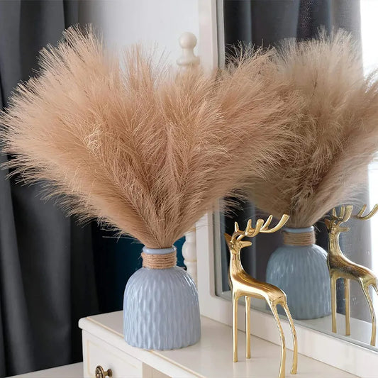Artificial Fluffy Pampas Grass Bouquet 10pc Wedding Party Decoration Boho Fake Reed Plant Flowers for DIY Room Home Decor Flower