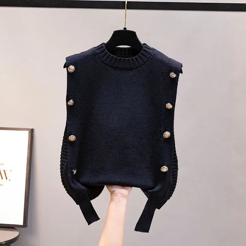 Women's waistcoat spring and autumn outer wear pullover sweater 2023 fashion casual new ladies sleeveless round neck knitted top